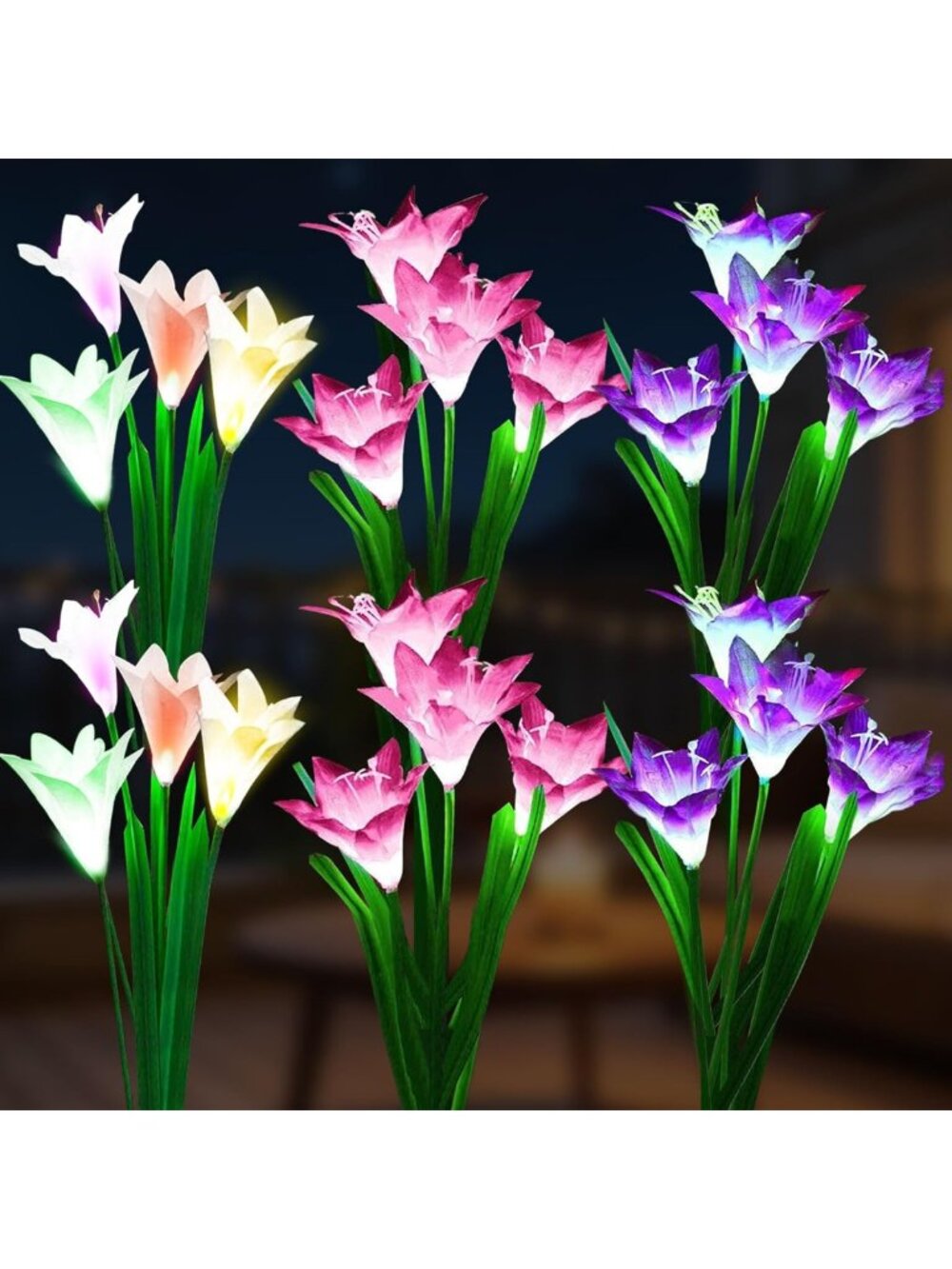 Vibrant Multicolor Solar Garden Lights - 6 Pack Waterproof LED Lily Flowers for